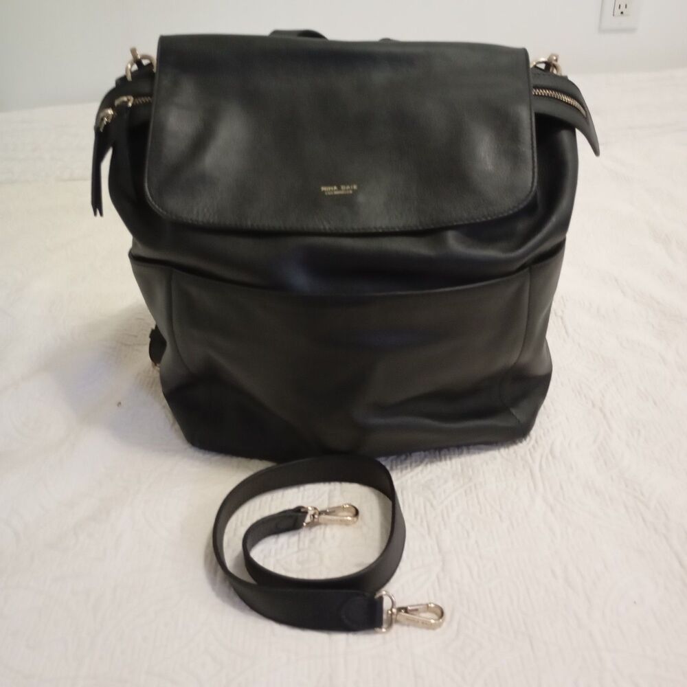 Mina Baie Kinney Vegan Leather Diaper Bag Black Backpack